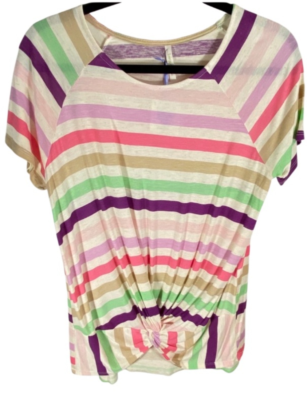 NWT! Candy Stripes Linen Blend Twist Tee
